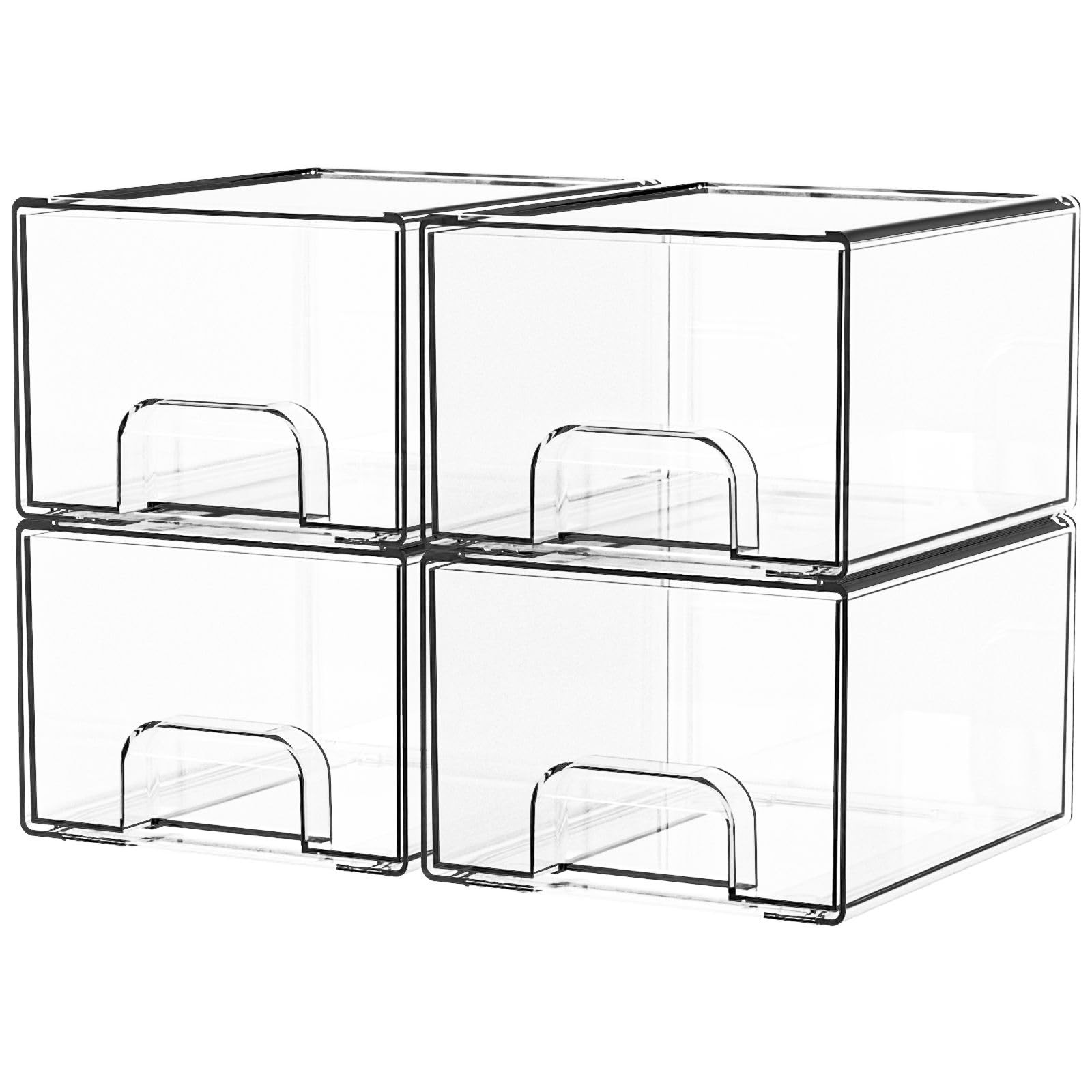 Yieach 4 Pack Clear Stackable Storage Drawers,4.4'' Tall Acrylic Drawer Containers for Organizing... | Amazon (US)