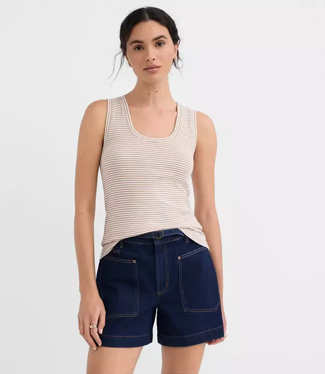 Stripe Perfect Ribbed Scoop Neck Tank Top | LOFT