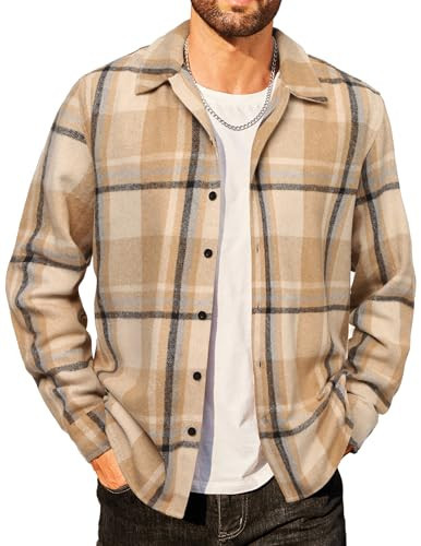 COOFANDY Men's Long Sleeve Flannel Shirt Jacket Classic Plaid Shirt Casual Button Down Fleece Jackets | Amazon (US)