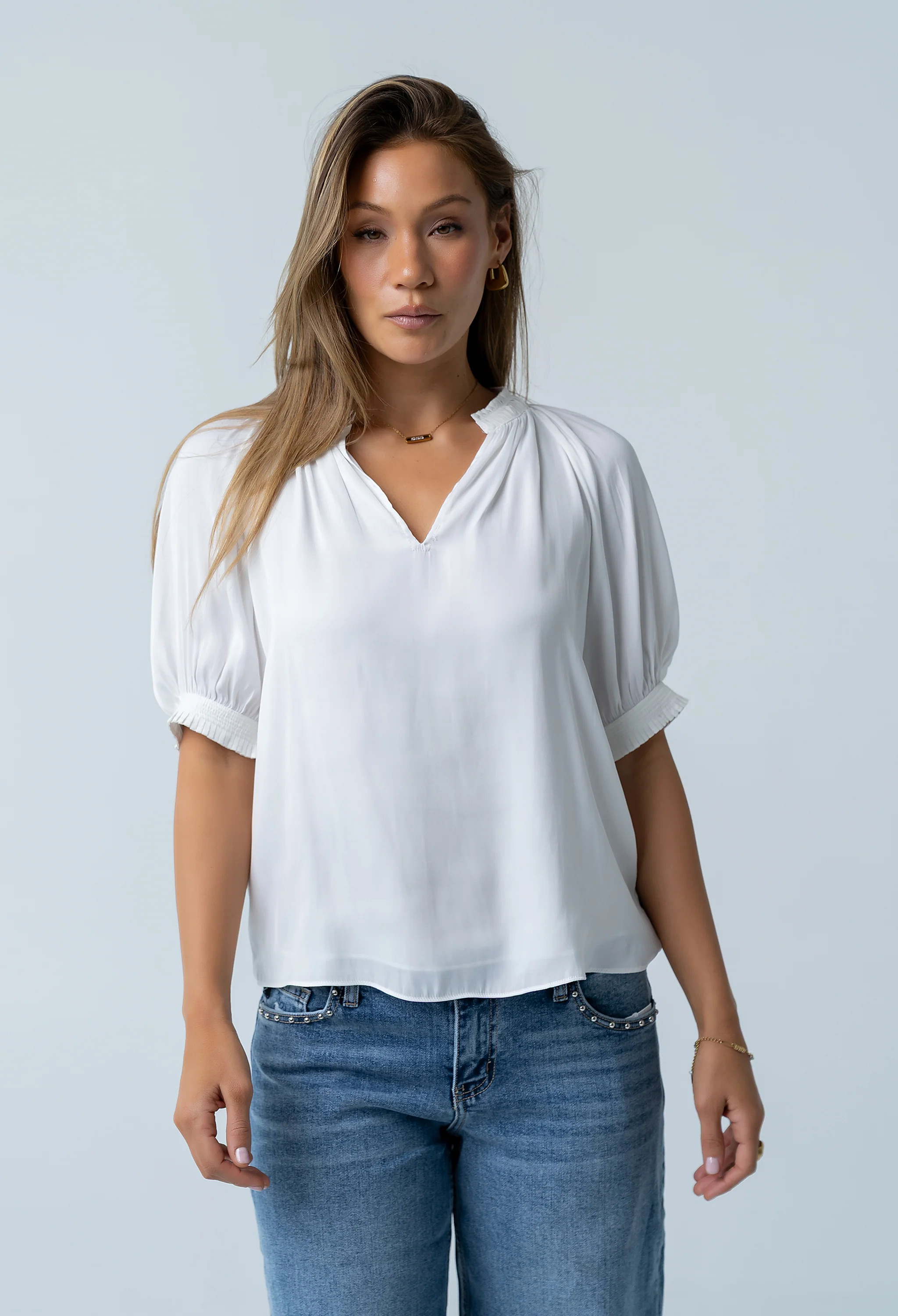 Gareth Pleated Blouse in White | Böhme US