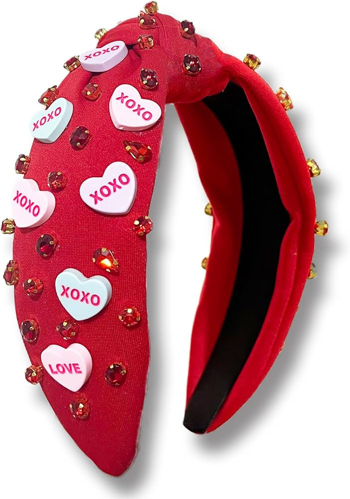SZJULR Valentine’s Day Knotted Headband for Women Heart Love Bejeweled Rhinestone Crystal Embel... | Amazon (US)
