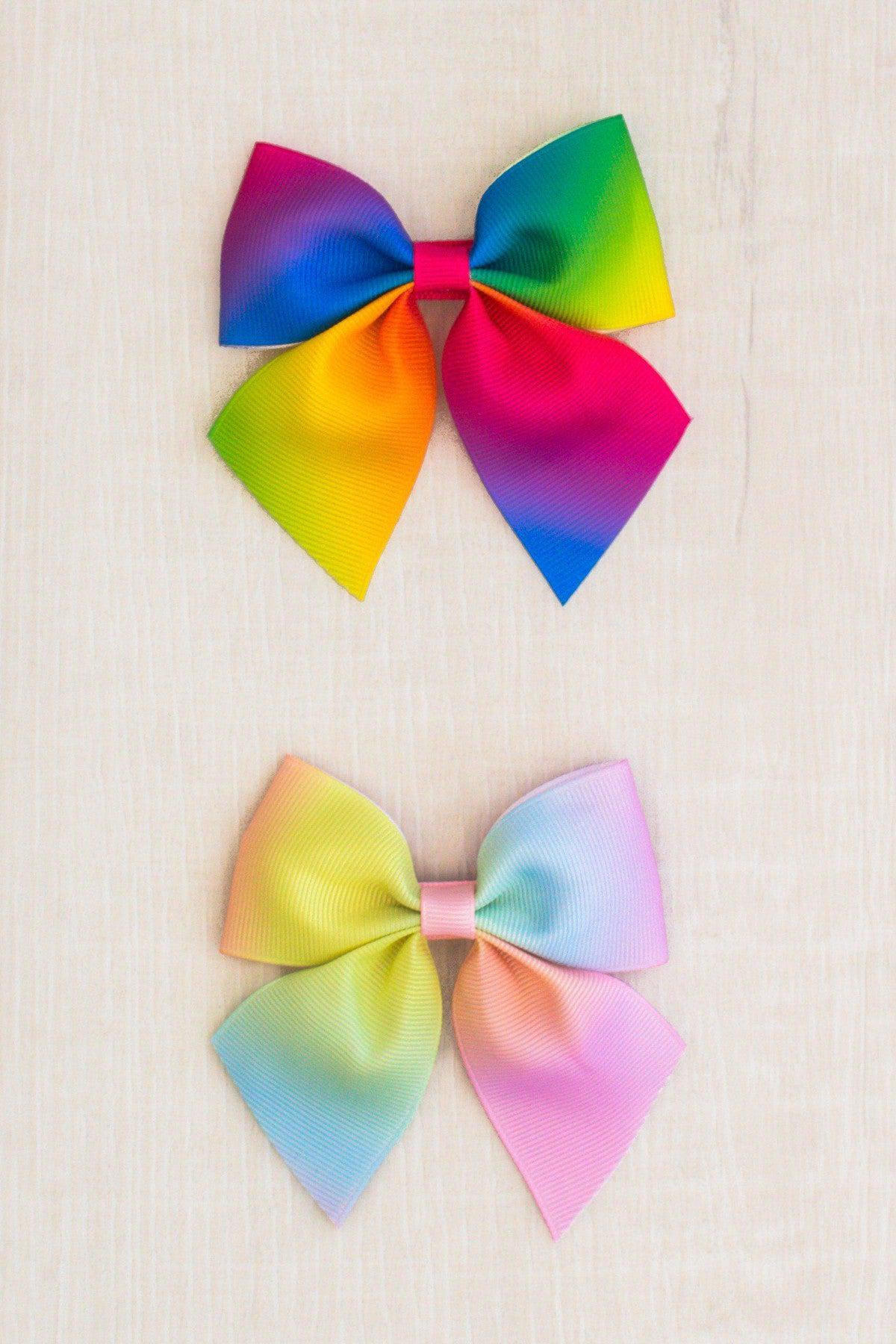 3 Inch Trendy Hair Bow - RAINBOW! | Sparkle In Pink