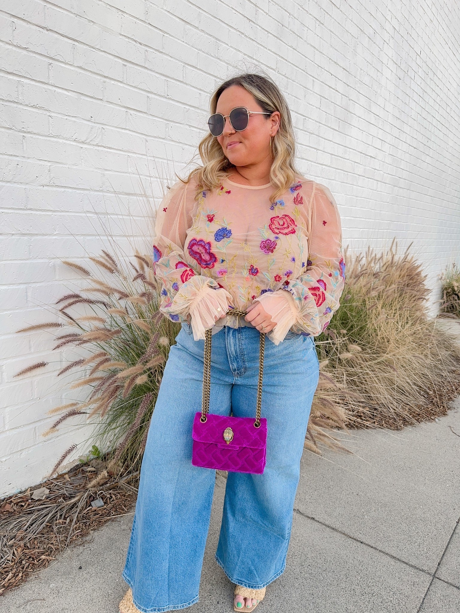 Anthropologie top size LARGE PETITE 
This top is stunning! Beautiful soft mesh top with beautiful floral embroidery with some beading 
Jeans size 14 SHORT 
Heels run tts super comfy 
My bag is old but I linked similar styles from the same brand! It’s one of my favorite handbag brands! 

Spring styles, spring outfits, petite style, boho style, spring trends 

#LTKOver40 #LTKPetite #LTKMidsize