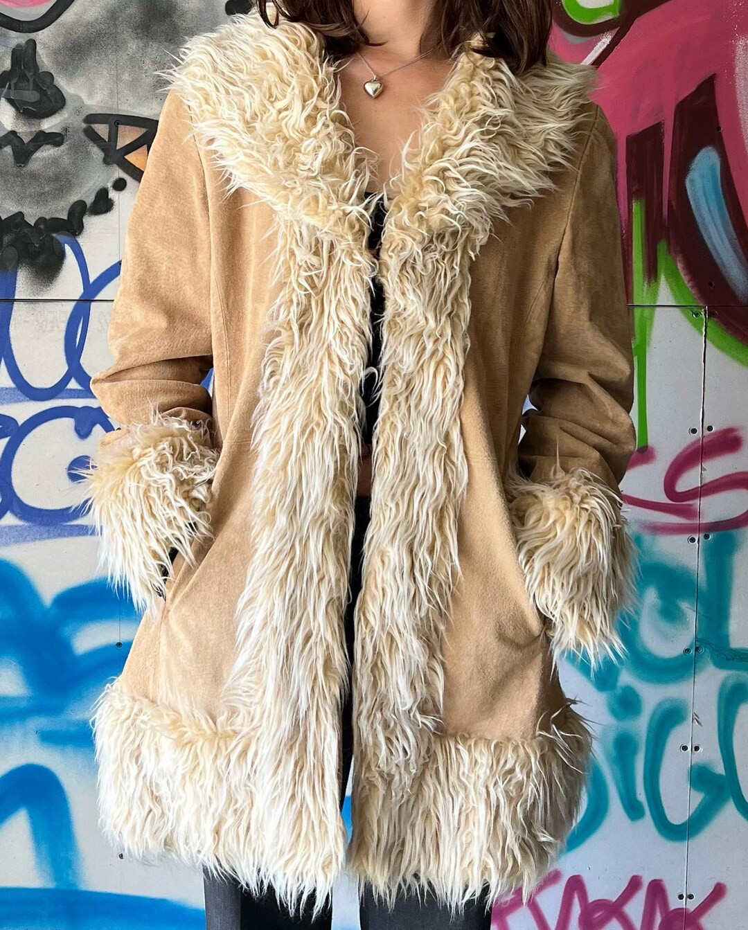 Vintage Brown Suede Leather Shearling Penny Lane Coat for Women Perfect Gift for Her Real Afghan ... | Etsy (US)