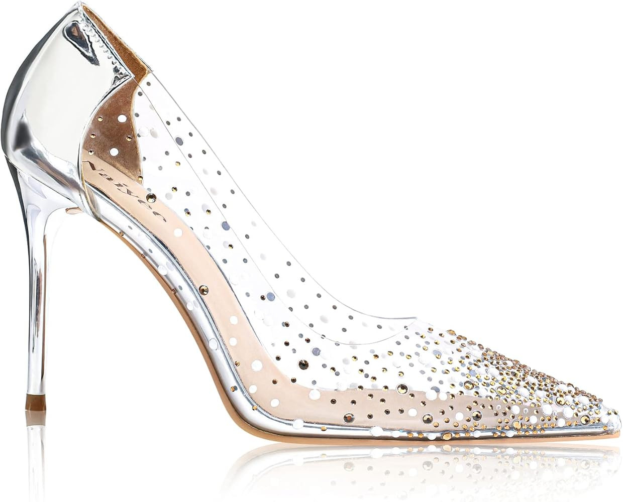 Naiyee Women's High Stiletto Heel, PVC Pumps Crystal Rhinestones 100mm Clear Heels Closed Pointed... | Amazon (US)