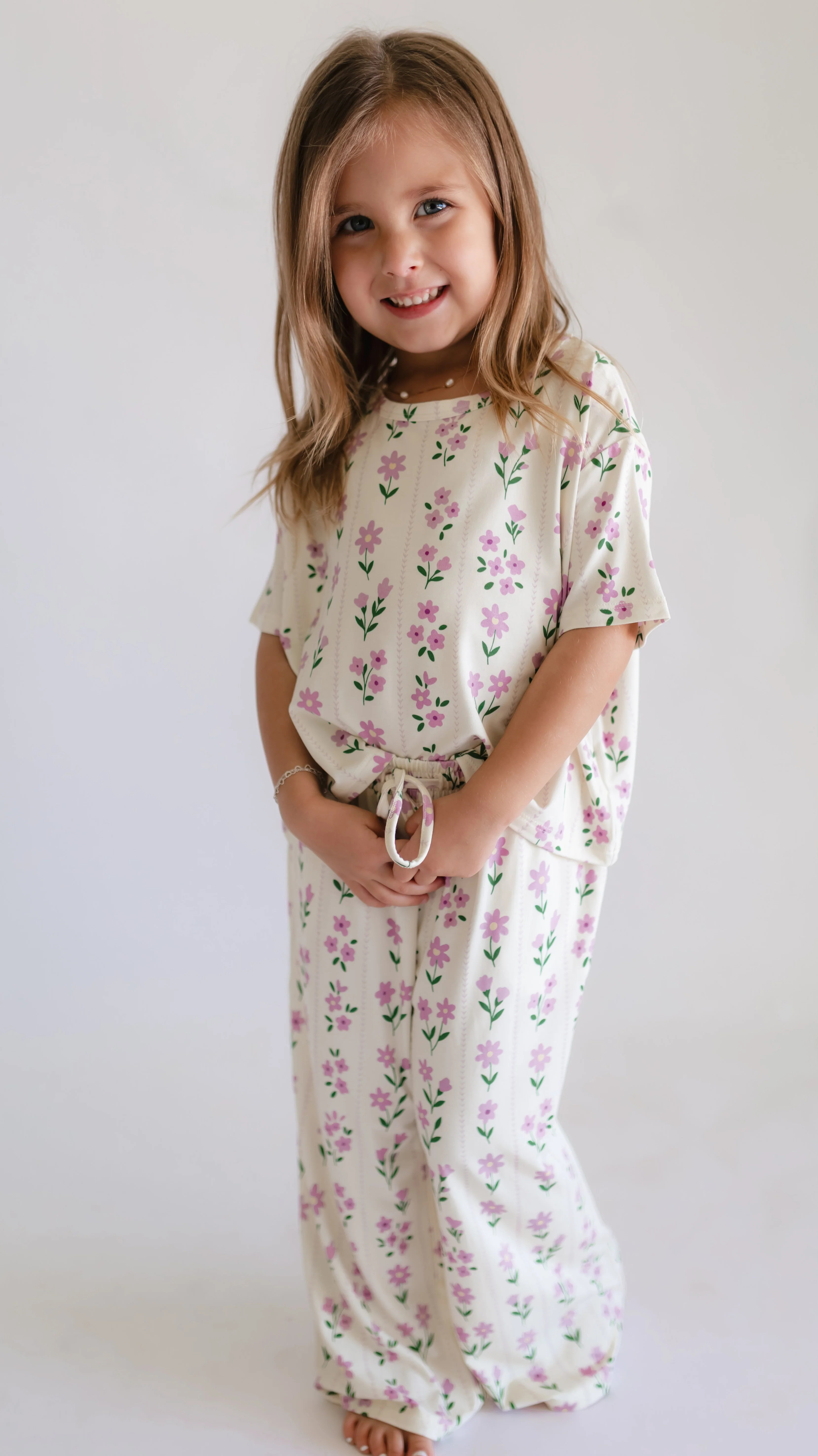 Girl's T-Shirt and Pants Set in Purple Floral | Silks Design