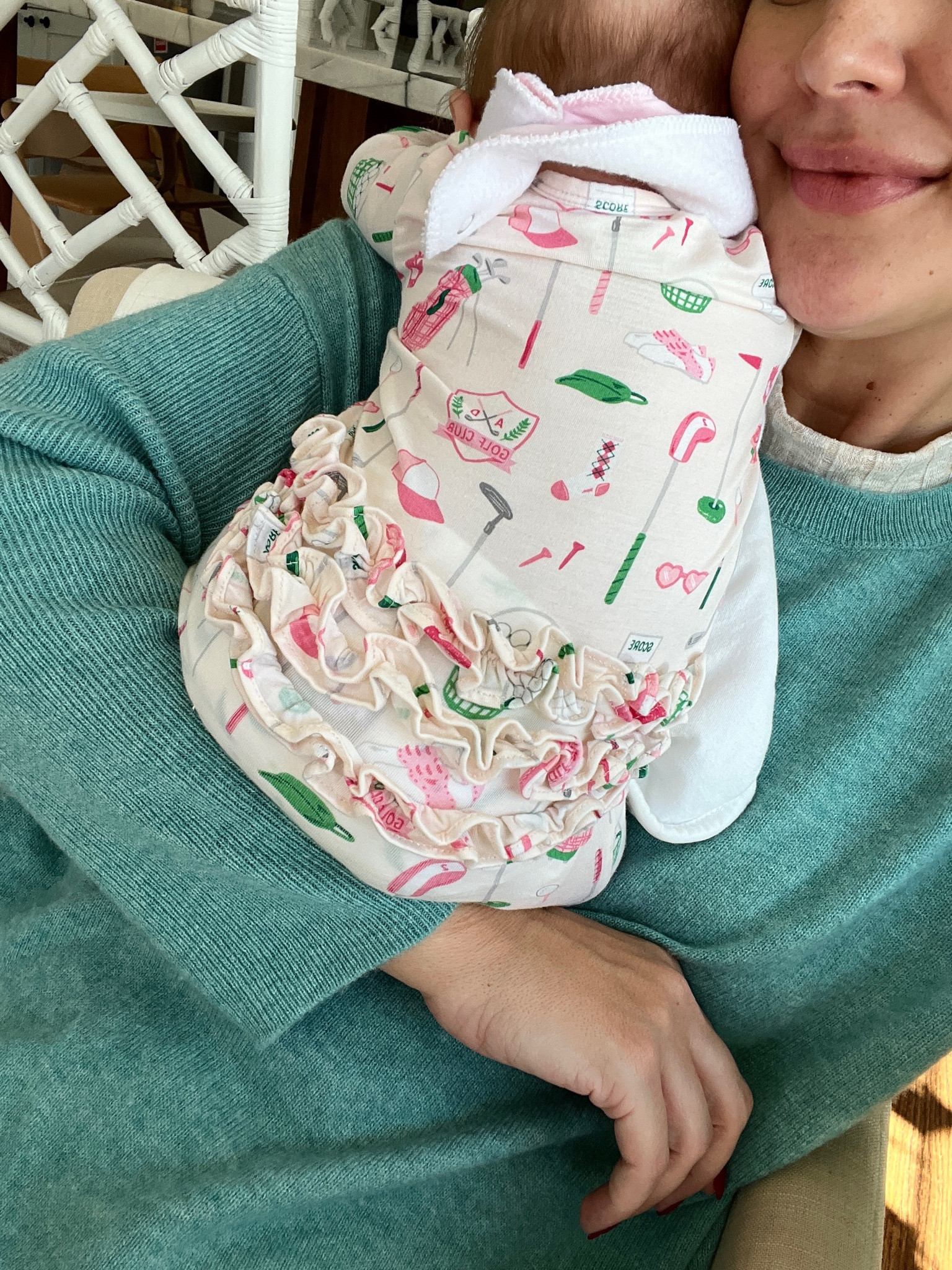 Ruffled golf onesie, white counter stool

#LTKBaby