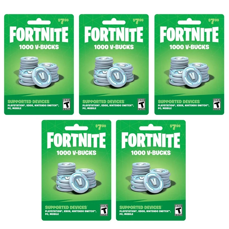 Fortnite 5,000 V-Bucks, (5 x $7.99 Cards) $39.95 Physical Cards, Gearbox | Walmart (US)