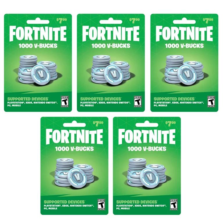 Fortnite 5,000 V-Bucks, (5 x $7.99 Cards) $39.95 Physical Cards, Gearbox | Walmart (US)