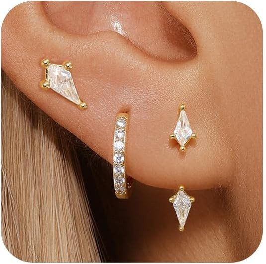 GEORGE · SMITH Stackable Kite Stud Earrings Set for Women, Gold & Silver Huggie Birthstone Jewel... | Amazon (US)