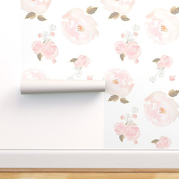 Watercolor Floral Wallpaper - Blush Rose A by Indy Bloom Design - Custom Printed Removable Self A... | Etsy (US)