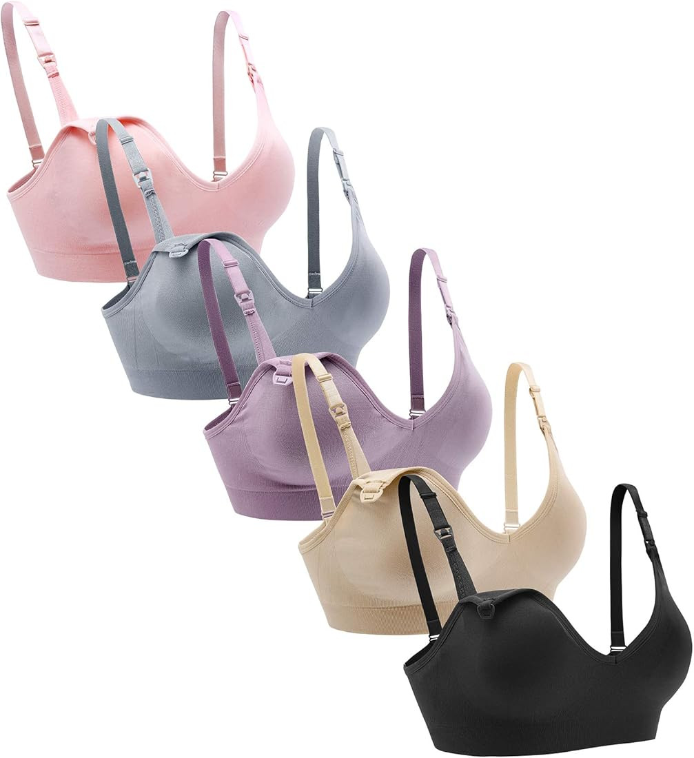 Suekaphin Nursing Bra 5pack Wireless Deep V Neck Maternity Nursing Bra Bralette Sleeping Breastfeedi | Amazon (US)