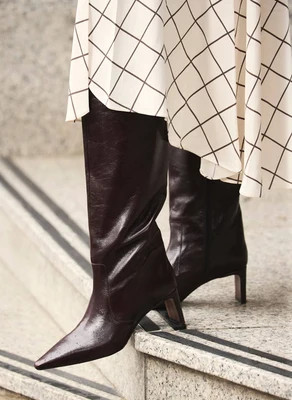 Miley Burgundy Leather Knee High Boots | Mint Velvet
