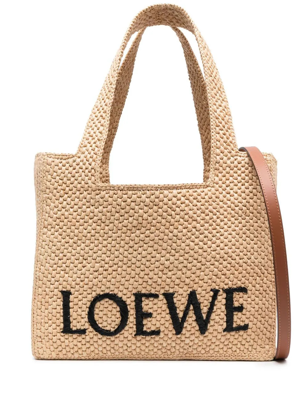 LOEWE embroidered-logo raffia tote bag - Neutrals | Farfetch Global