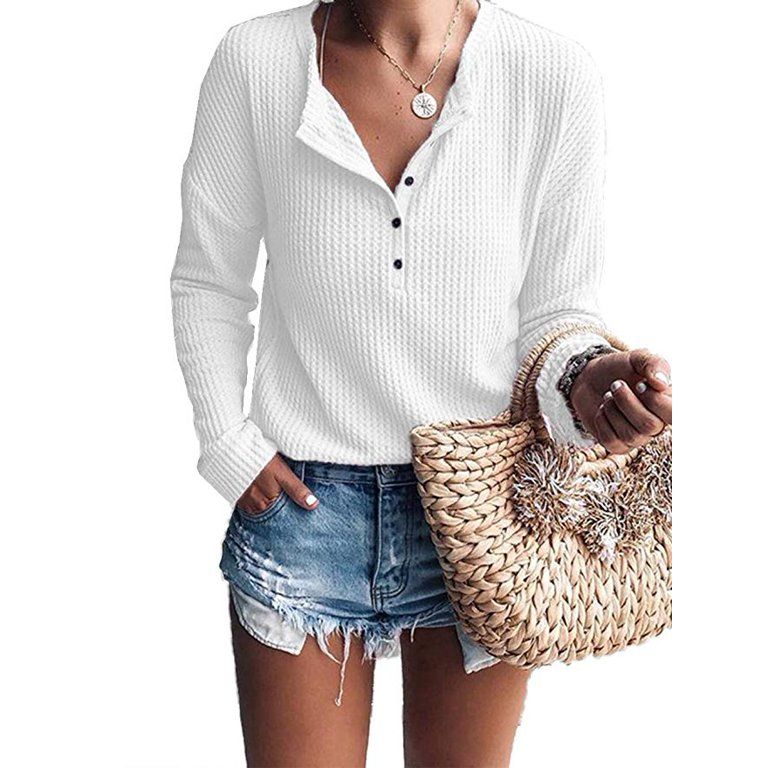 Womens Henley Blouse Button Down Pullover Knit Long Sleeve Lightweight Shirts Tops - Walmart.com | Walmart (US)