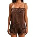RUEWEY Women Satin Lounge Set Sleveless Lace Trim Cami Tops Shorts/Pants | Amazon (US)