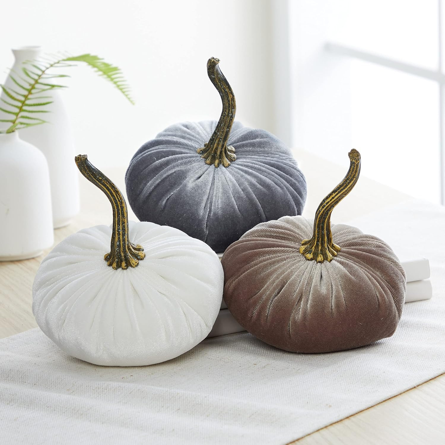 Set of 3 Small Velvet Pumpkins, autumn hygge home, cozy fall vibe, elegant gift set for friend, s... | Amazon (US)