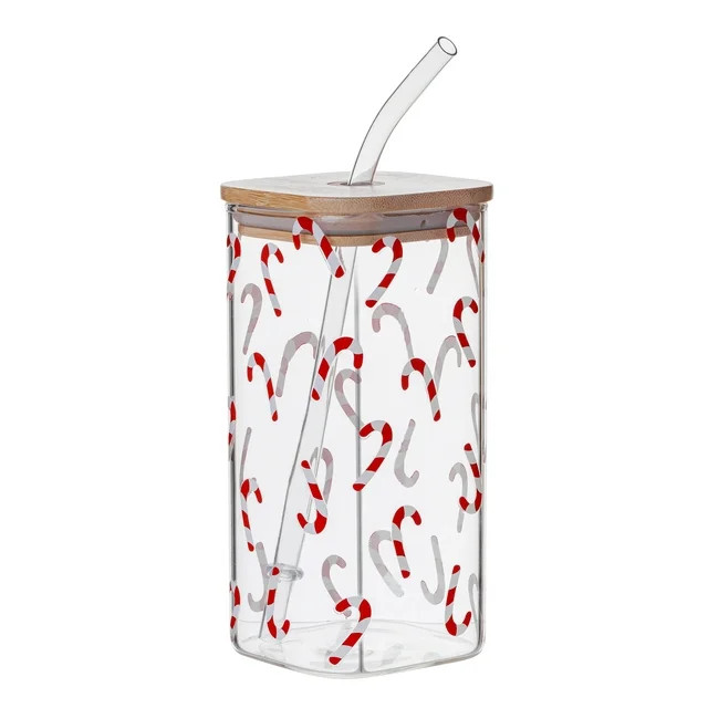 Holiday Time Candy Cane Clear Square Glass Sipper, 1pk | Walmart (US)