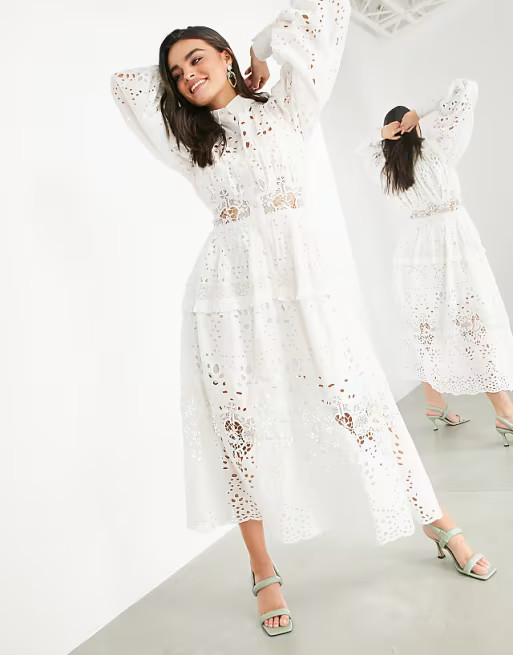 ASOS EDITION broderie shirt dress in white | ASOS (Global)