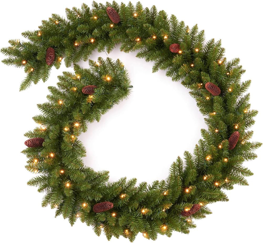 9Ft Pre-Lit Christmas Garland, Plug in, Green, 50 Clear Lights, Fireplace Stairs Mantle Door Indo... | Amazon (US)