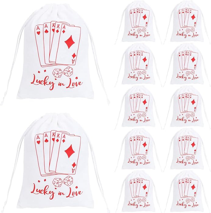 Kreatwow Casino Party Favors 12pcs Lucky in Love Cotton Drawstring Bags Vegas Bachelorette Favors... | Amazon (US)