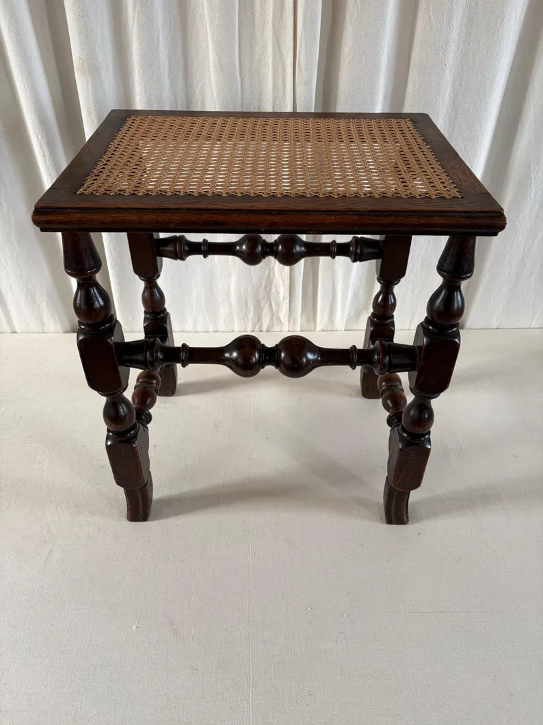 OAK & CANE STOOL. Early 20th Century | Etsy (US)