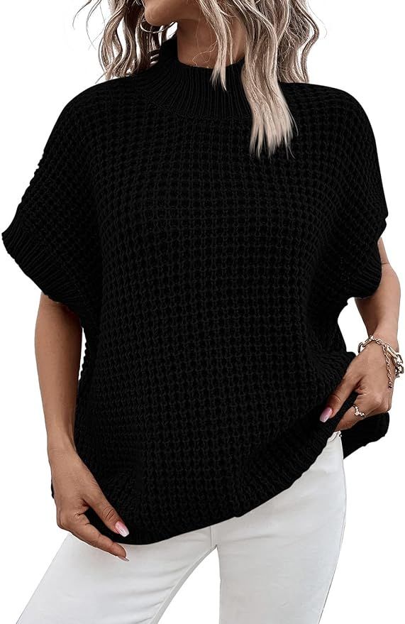 Viottiset Womens Oversized Short Batwing Sleeve Mock Neck Sweater Vest Fall Sleeveless Pullover K... | Amazon (US)