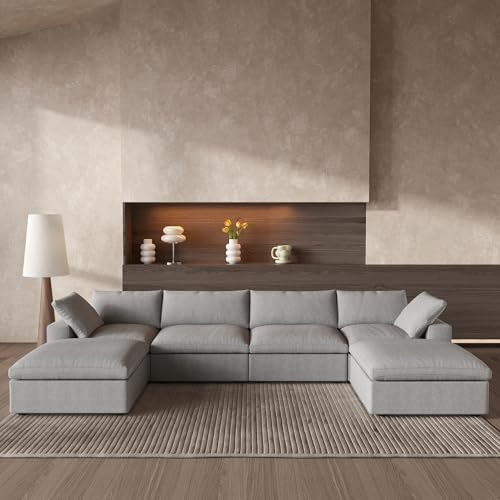 160.6'' Cloud Couch Modular Sectional Sofa with Thick Cushion,U Shaped Sofa Convertible Couch with Storage Ottomans for Living Room,Cover Washable & Removables | Amazon (US)