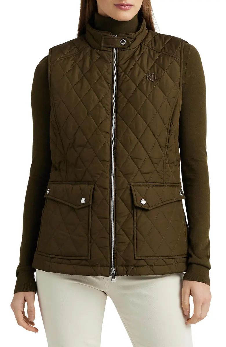 Lauren Ralph Lauren Tonal Monogram Recycled Shell Diamond Quilted Vest | Nordstrom | Nordstrom