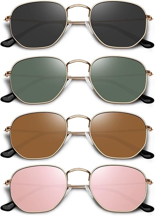 Amazon.com: YDAOWKN Small Hexagon Polarized Sunglasses for Women Men Metal Frame Polygon Sun Glas... | Amazon (US)