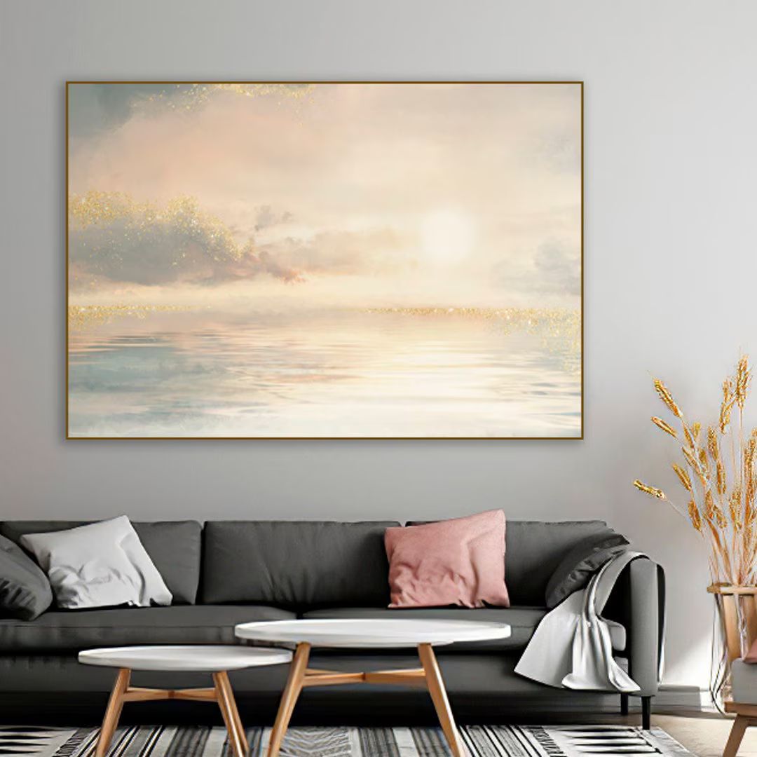 Gold Seascape With Sunrise on Canvas Unique Graphic Design by - Etsy | Etsy (US)
