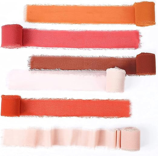6 Rolls Handmade Fringe Chiffon Ribbon Chiffon Ribbons 1.5 Inch Silk Like Frayed Edge Ribbons for... | Amazon (US)