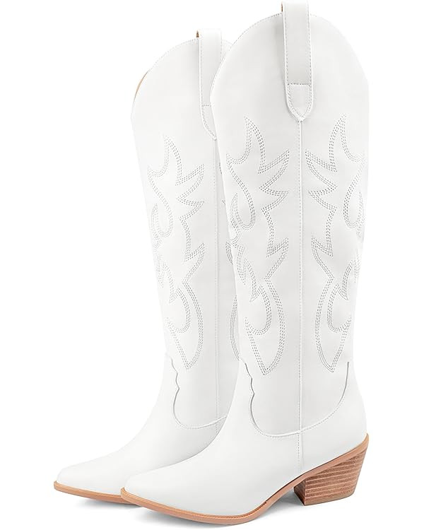 Zzheels Embroidered Western Cowboy Boots for Women Ankle High Cowgirls Low Chunky Heel Pointed To... | Amazon (US)