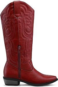 Amazon.com | mysoft Women's Cowboy Boots Mid Calf Cowgirl Boots Embroidered Western Pointed Toe C... | Amazon (US)
