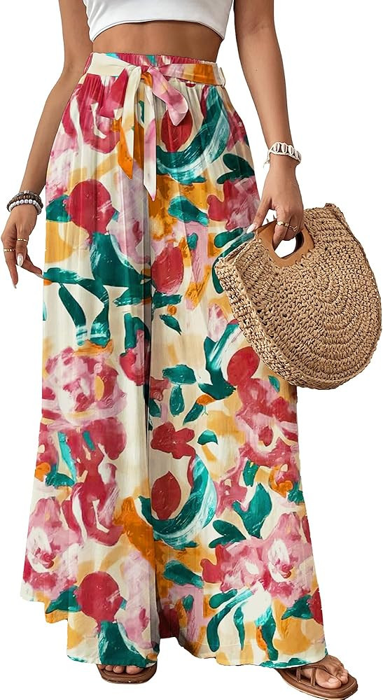 Bsubseach Wide Leg Pants Woman Flowy Floral Palazzo Pants for Women High Waisted Summer Casual Tr... | Amazon (US)