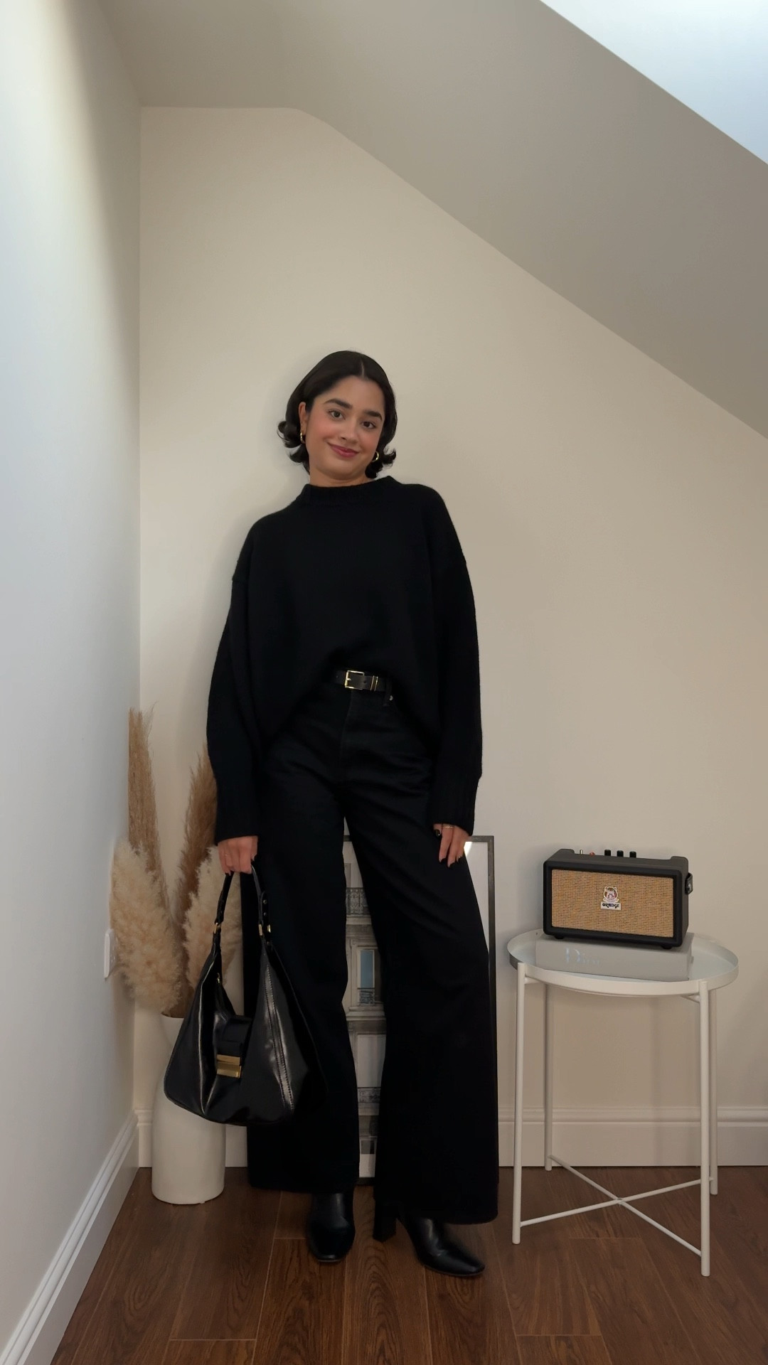 Classic, minimal, chic, all black, smart outfit, black jumper, knitwear, black wide leg jeans 

#LTKautumn #LTKuk #LTKeurope