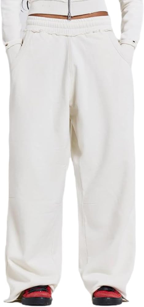 XBTCLXEBCO Women's Baggy Sweatpants Elastic Low Rise Wide Leg Lounge Joggers Raw Hem Athletic Swe... | Amazon (US)