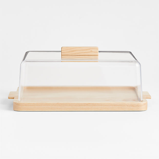 Arla Ash Wood Rectangle Serving Board with Acrylic Lid | Crate & Barrel | Crate & Barrel