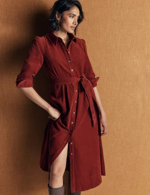 Boden Women's Maeve Cord Midi Shirt Dress in Brown | Size 12 | Boden (US)