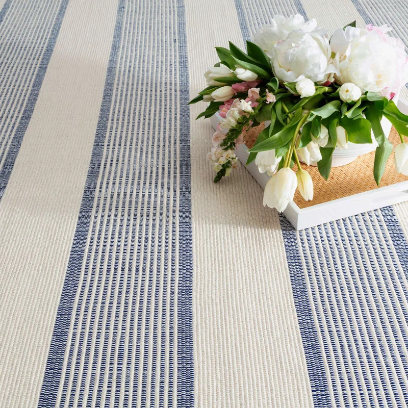 La Mirada Striped Handmade Cotton Ivory/Navy Area Rug | Wayfair North America