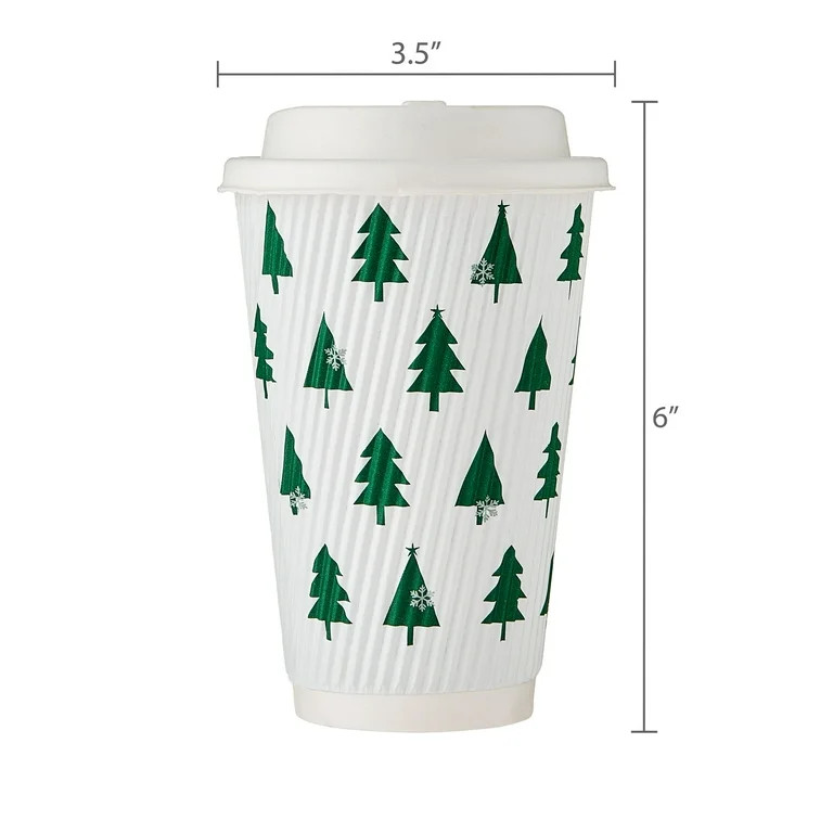 Christmas Tree Paper Coffee Cups with Plastic Lids, Green and White, 16 oz, 6 Count, by Holiday T... | Walmart (US)