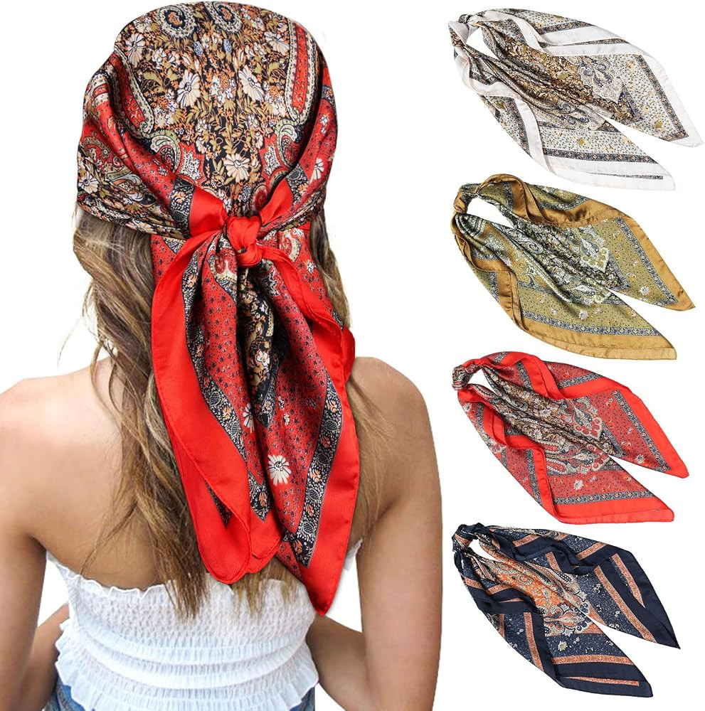 CHLINS 27.5 Inches Silk Feeling Square Head Scarf - 4 Pcs Satin Square Head Scarves for Women Hai... | Amazon (US)