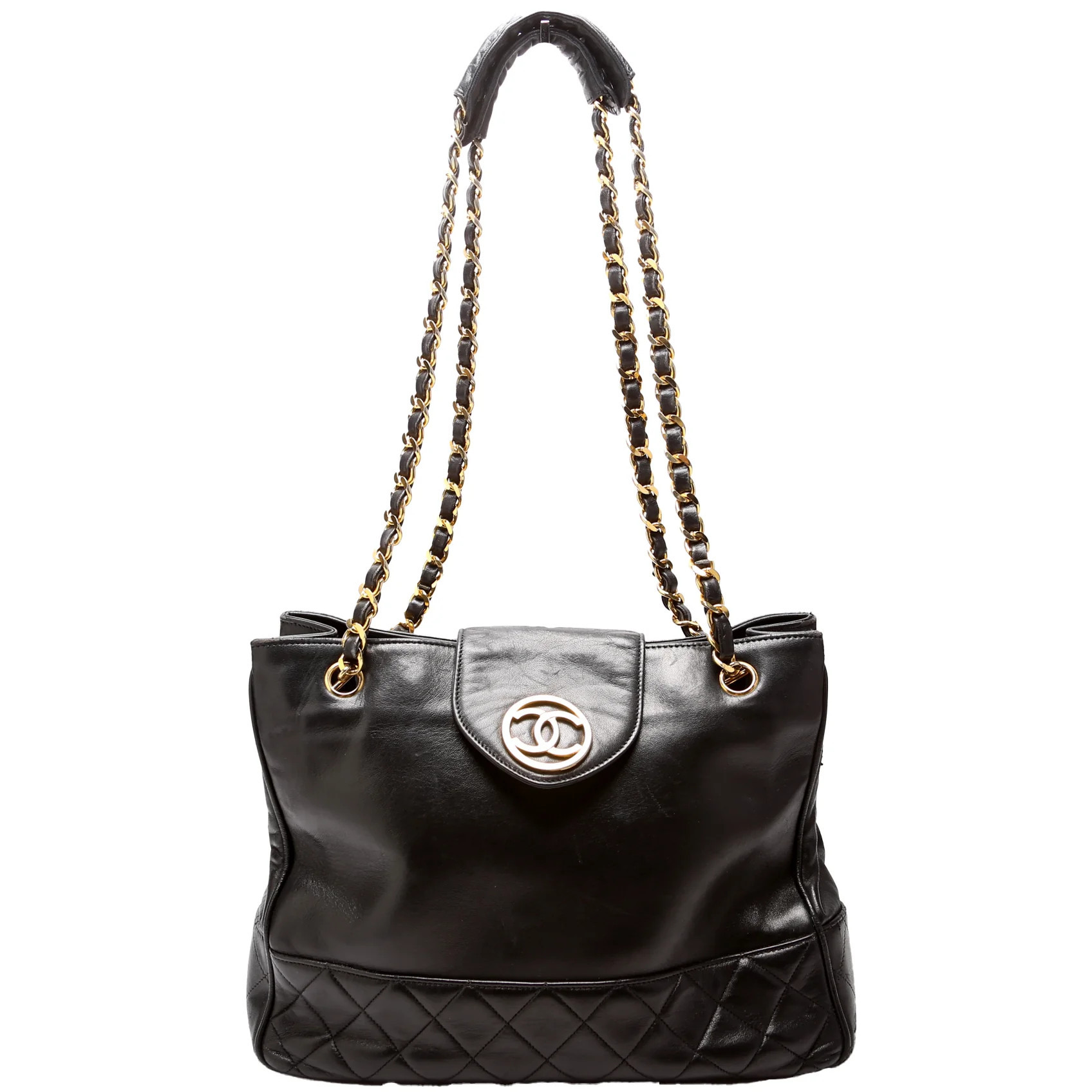CC Quilted Lambskin Chain Shopper Vintage 1M Black | Keeks Designer Handbags