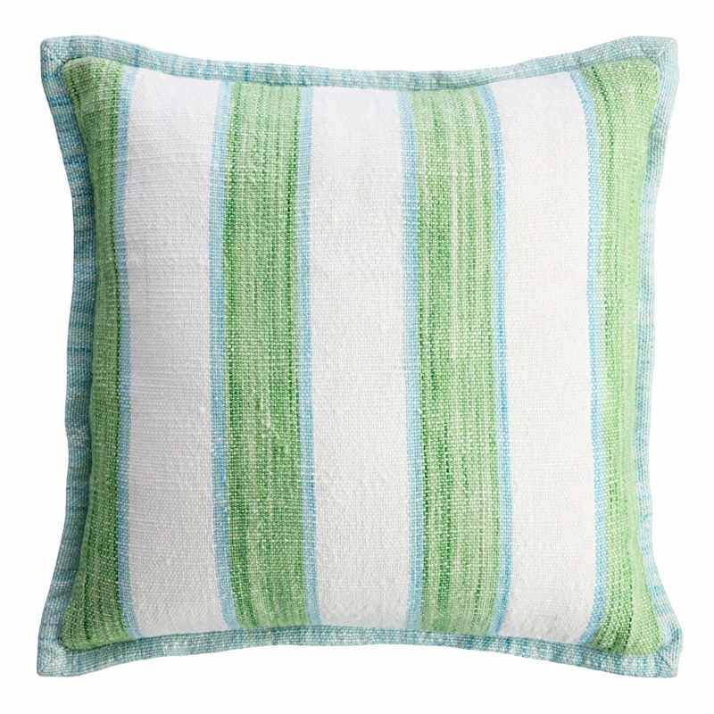 Green & Blue Striped Square Outdoor Throw Pillow, 18" | At Home