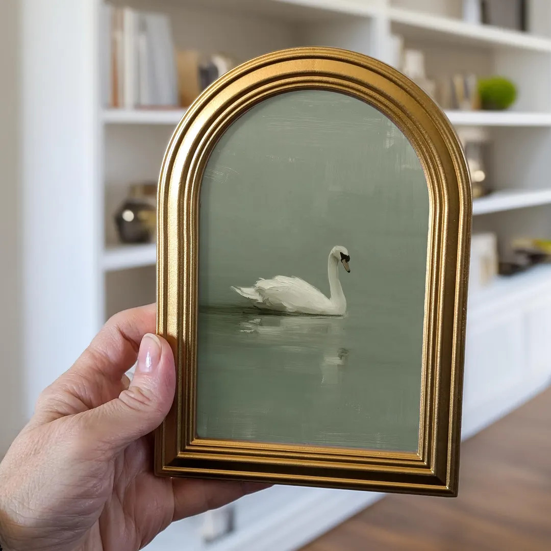 Small Gold Arched Frame Minimalist Swan Art Print : Moody Sage Green Gifts | Etsy (US)