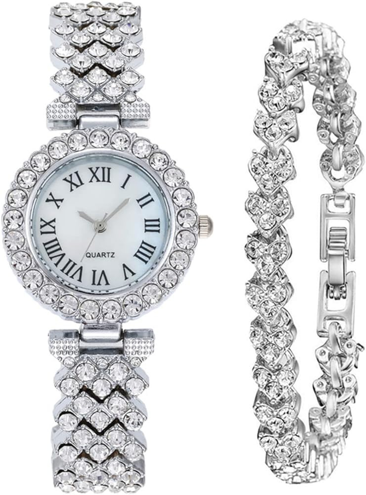 CdyBox Lady Elegant Small Dial Quartz Watch with Diamond Bracelet Watch Set Dress Wrist Watches | Amazon (US)