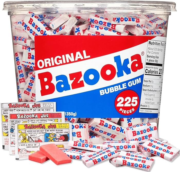 Bazooka Bubble Gum Bulk, Christmas Candy Bulk, 225 Count Tub of Chewing Gum Individually Wrapped,... | Amazon (US)