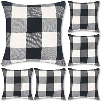 Decorbay Set of 6 Buffalo Check Plaid Throw Pillow Covers 18x18, Farmhouse Square Decorative Pill... | Amazon (US)