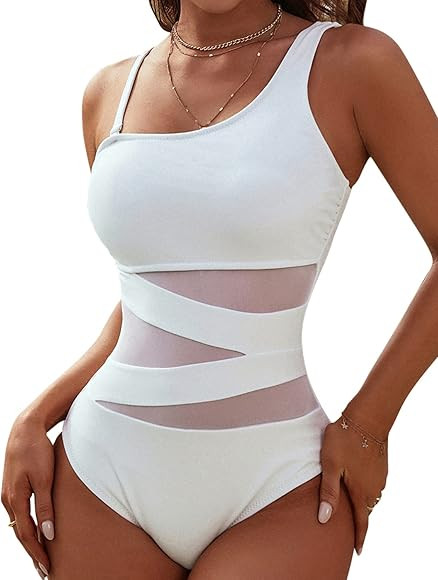 Blooming Jelly Women's Sexy One Piece Bathing Suits Slimming One Shoulder Swimsuits Mesh Swimwear | Amazon (CA)