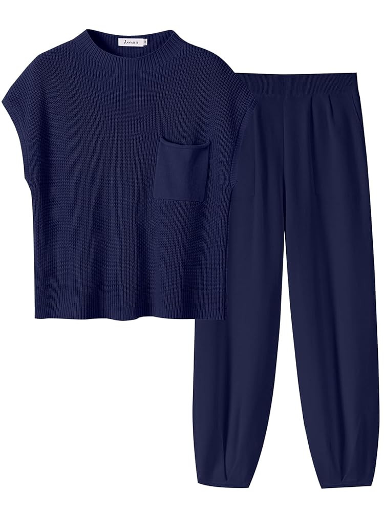 ANRABESS Women's Two Piece Outfits Knit Sweater Vest Crop Top Pants Lounge Matching Tracksuit Swe... | Amazon (US)